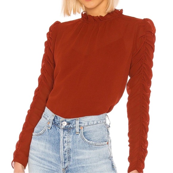 See By Chloe Ruched Long Sleeve Blouse in Earthy Red - Picture 1 of 16